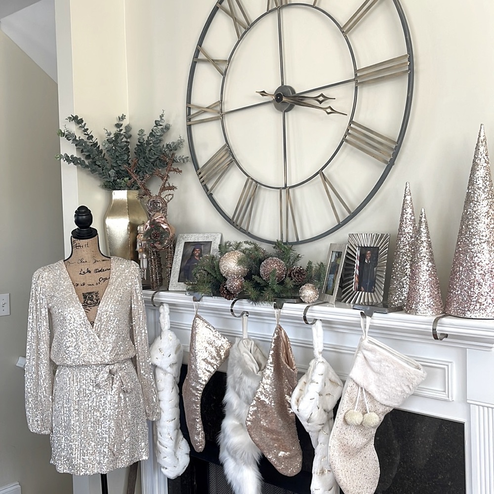 Silver Sequined Nude Party Dress (L)